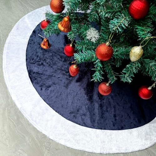 48 Inch Navy Blue Tree Skirt Soft Velvet Christmas Tree Skirt Fluffy Xmas Skirts Mat for Navy Blue Christmas Decorations Hanukkah Xmas New Year Holiday Party Decor by Unknown