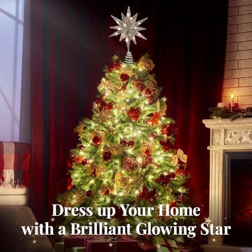 Lewondr Christmas Tree Topper, Plug 3D Starburst Lighted Star Tree Topper - Image 2