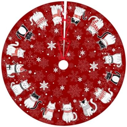 Red Cat Christmas Tree Skirt 36 Inch Cat Christmas Tree Decorations Snowflakes Xmas Tree Skirt for Winter Holiday Party Home Decor Indoor Outdoor Ornaments by Unknown