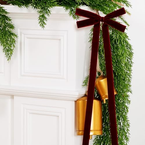 10 Pcs Burgundy Velvet Bows 22"x8" Pre-Tied Christmas Ornaments - Image 2