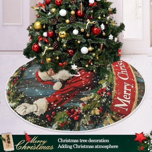 Funny Santa Claus Christmas Tree Skirt Large Xmas Tree Skirts Decorations 48 in Burlap Tree Mat Cover for 4 ft Trees Holiday Party - Image 2
