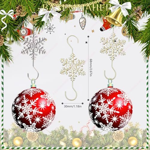 Christmas Ornament Hooks Gold Sliver Snowflake Ornament Hangers for Hanging Christmas Tree Decorations Metal No-Slip Hanging Hook Xmas Hanger for Christmas Balls Party Ornaments 20Pcs - Image 2