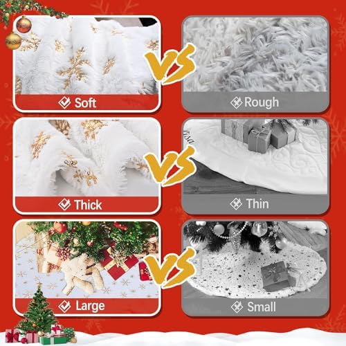 Christmas Tree Skirts 72 Inches, White Faux Fur Christmas Tree Skirt with Gold Sequin Snowflakes, Extra Large Plush Tree Skirts for Xmas Holiday Party Decorations. - Image 4