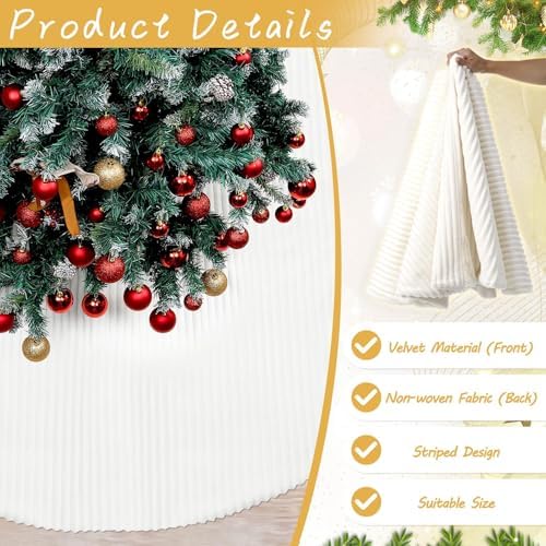 72 Inch Large Faux Fur White Christmas Tree Skirt for 7.5ft to 12ft Tree with Stripe Textured Pattern Soft Beige Boho Luxury Xmas Trees Decorations for Party Home Decor - Image 3