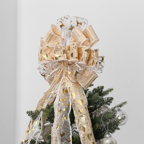 Gold/Yellow Christmas Tree Topper Bow for Xmas Tree Decorations - Image 6