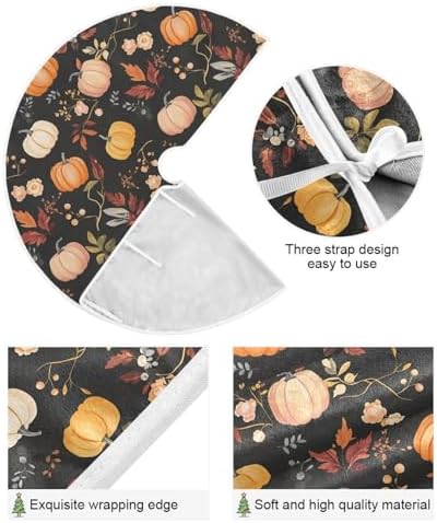 Fall Autumn Harvest Tree Skirt 36", Autumn Orange Pumpkins Flowers Leave Christmas Xmas Tree Skirts Floor Door Mat Round Pad for Thanksgiving Festival Party Indoor Outdoor Home Decor - Image 2