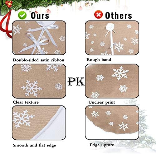 48 Inch Burlap Christmas Tree Skirt with White Snowflakes, Khaki - Image 2