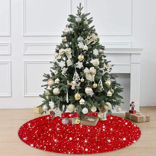 FOTSHARER Red Christmas Tree Skirt 21 Inches Shiny Tabletop Tree Skirt Sequin Tree Skirt Velvet Christmas Tree Skirt Mini for Holiday Decorations Glitter Sequins Tree Skirts New Year Decoration - Image 4