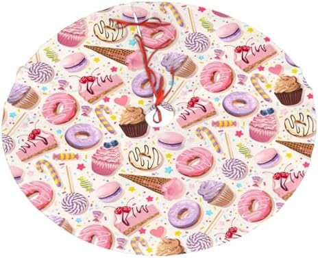 Lollipop Candy Macaroon Cupcake Christmas Tree Skirt 48" for Xmas Halloween New Year Holiday Party Home Tree Mat Decor Ornaments Decoration by Majoug
