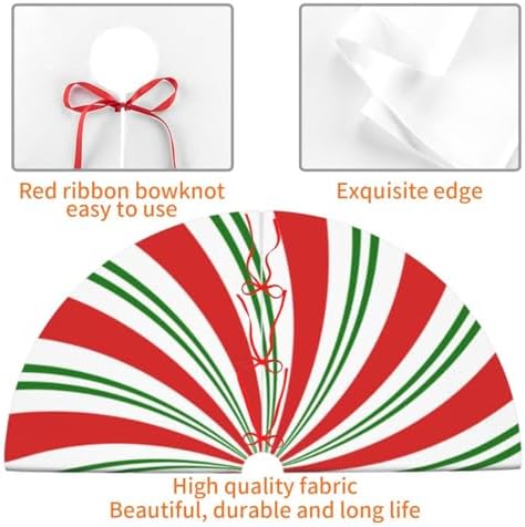 Red and White and Green Candy Cane Lollipop Sugar Swirl 36 Inch Christmas Tree Skirt Round Winter Snow Suitable for Christmas Xmas Halloween Holiday Party Decor Decoration Occasion - Image 5