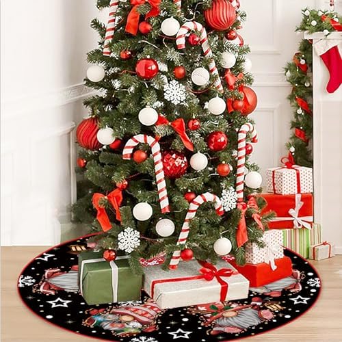 Christmas Tree Skirt Black Tree Skirt Glitter Gnomes Snowflake Xmas Winter Tree Skirt 48 Inch for Black Christmas Indoor Outdoor Decorations - Image 5