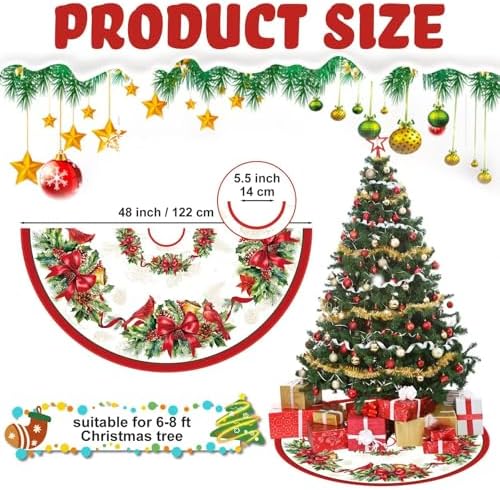 Blosssound Christmas Tree Skirt Buffalo Plaid Retro Red Truck Xmas Tree Skirt for Winter Holiday Farmhouse Christmas Party Decoration(48 Inch,Holly,Red, Green) - Image 2