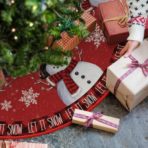 AVOIN colorlife Let It Snow Snowman Christmas Tree Skirt 48 Inch - Image 2