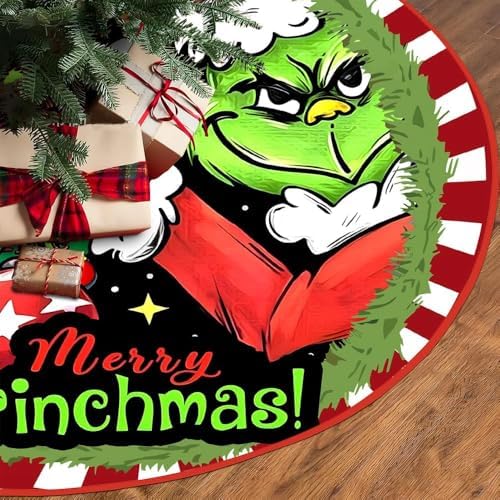 Christmas Tree Skirt Decorations 48 Inch Grinch Christmas Tree Skirt Collar Round Xmas Skirt for Christmas Tree Clearance Holiday Decor Xmas Party Holiday Decoration - Image 3