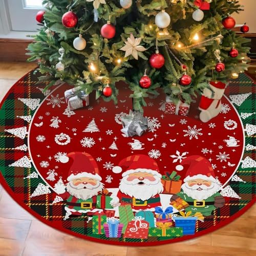 Christmas Tree Skirt 36in, Santa Claus Large Red Plaid Christmas Decor for Tree, Xmas Tree Mat for Christmas New Year Holiday Party Decor by WelcometoROVOZAR