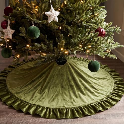 Velvet Christmas Tree Skirt, 36 Inches, Bow Style, Olive Green by Vertintong