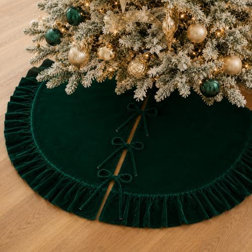 36 Inch Large Christmas Tree Skirt, Dark Green Velvet with Ruffled Edge for Big Trees Decorations for Home Party Festival - Image 2