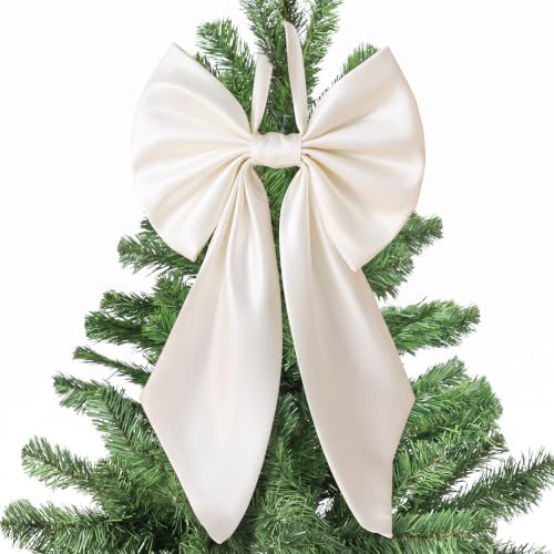 Janinka White Christmas Tree Topper Bow 22" Big,Polyester by Janinka