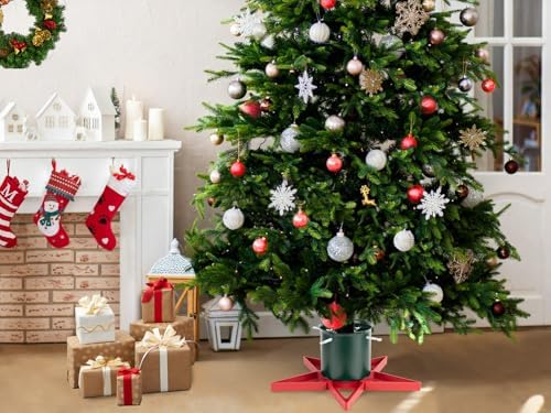 Christmas Tree Stands for Real Trees Metal Christma Tree Holder Base for 6.5ft Live Tree Red & Green Fits Up to 4.7" Xmas Tree Trunks for Home Party Xmas Decor - Image 6