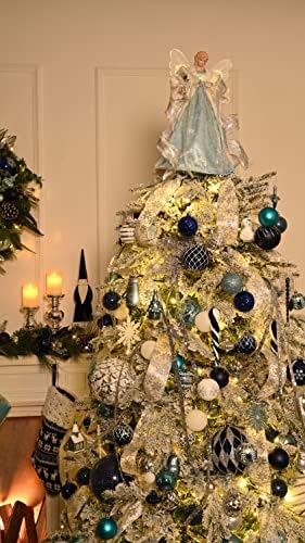 Valery Madelyn Lighted Christmas Tree Topper Angel with Timer, 16 Inch Blue and Silver Fabric Angel Tree Topper with Lights for Christmas Tree Decoration Indoor, Battery Operated - Image 6