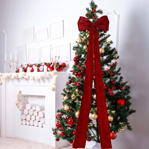 Daifunli 24 x 79 Inches Giant Satin Bow Christmas Tree Topper,Wine Red - Image 5