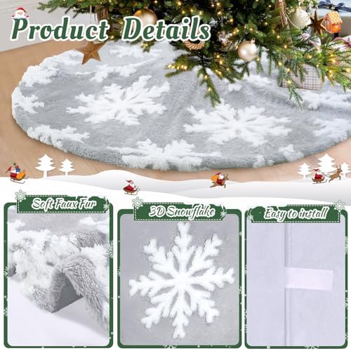 48 Inch Christmas Tree Skirts Snowflakes Tree Skirt Large Grey White Tree Skirts Luxury Tree Skirt Soft Velvet Fabric for Christmas Tree Party Ornaments - Image 4