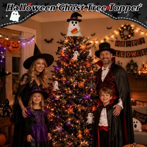 11'' Halloween Ghost Tree Topper with Witch Hat and Candy Corns - Image 6