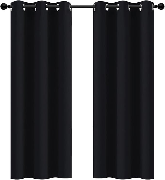 Yakamok 72 Inch Long Blackout Curtains for Bedroom, Thermal Insulated Room Darkening Black Curtains, Light Blocking Blackout Drapes for Living Room- 2 Panels, 42 Inch Width