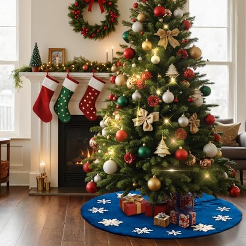 Lanpn Christmas Tree Skirt 16 inch, Velet Xmas Tree Skirt with Embroidery Snowflake Winter Christmas Tree Mat for Small mini Silm Pencil Tree Winter Holiday Indoor Xmas Decor (Blue, 40cm) - Image 5