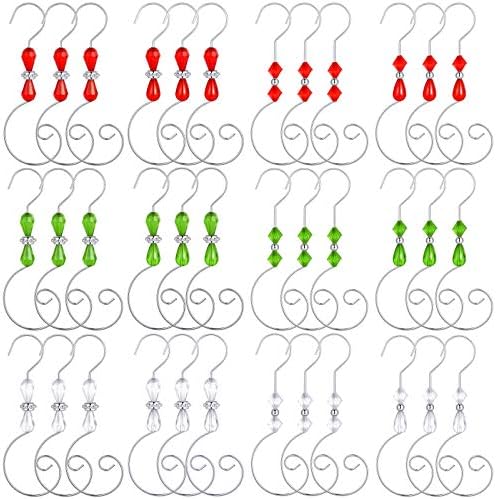 Ripeng 36 Pieces Hook Ornament Acrylic Wire Hook Decoration for Tree Hanger, Home Decor, 4 Styles (Silver,Red,Green,Transparent Bead) by Unknown