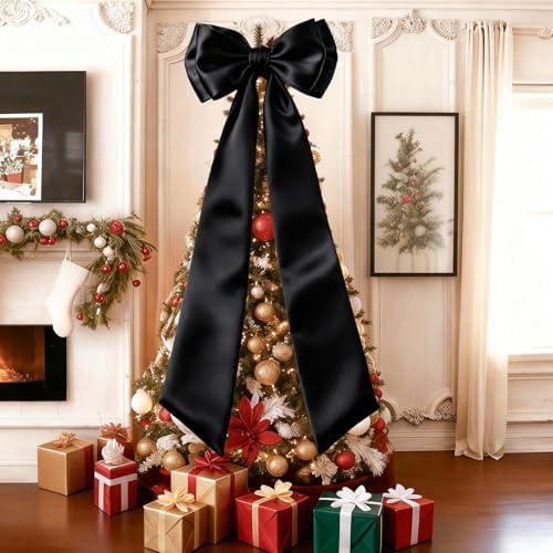 Giant Black Bow Decor 75x19 Inch Christmas Tree Topper Decoration Big Bows for Room Home Coquette Room Decorations Wall Backdrop Ribbon Tie for Wedding Christmas Birthday Party Baby Shower by Froova