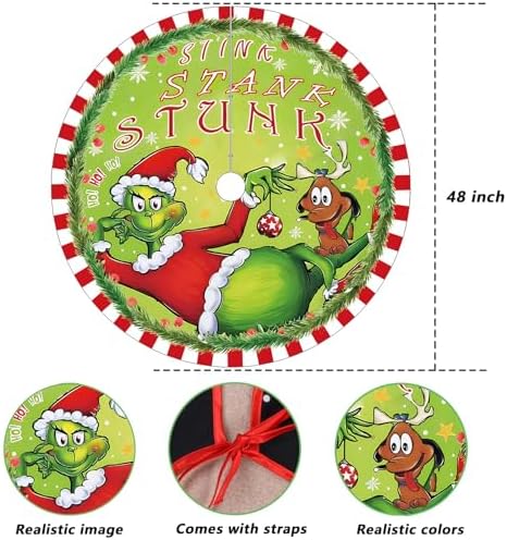 48 Inch Christmas Tree Skirt - Soft and Funny Farmhouse Christmas Tree Collar with Red & Green Trim Decor Xmas Holiday Decoration (Style A) - Image 5