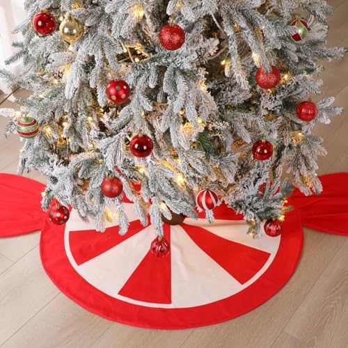 Candy Christmas Tree Skirt Candy Cane Tree Skirt Mat 62 in, Red by Yeyeplum