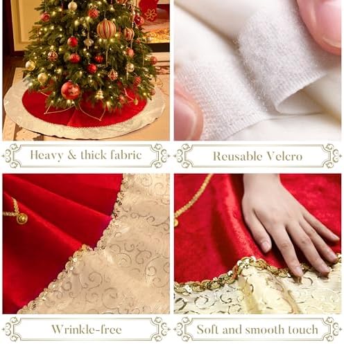 Valery Madelyn 48 Inch Red Gold Christmas Tree Skirt for Tree Decorations - Image 2