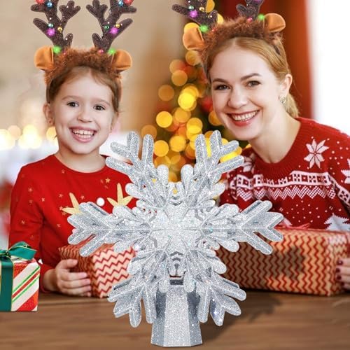 AOMIL Christmas Tree Topper, 3D Rotating Silver Snowflake Pattern Projector for Xmas Tree Topper, Hollow Design Christmas Decorations, Christmas Decor - Image 4