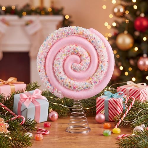 Gejoy Candy Tree Topper Pink Pastel Lollipop Tree Topper Candy Cane Treetop Decoration for Halloween Christmas Xmas New Year Birthday Party - Image 4