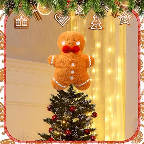 Gejoy Christmas Gingerbread Tree Topper Plush Stuffed Tree Toppers Ornaments for Christmas Party Indoor Xmas Holiday Festive Home Decoration - Image 5