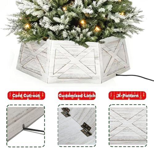 [2025 New] Natural Wood Christmas Tree Collar Stand for Real Trees up to 7.5ft, Durable Tree Base Cover with Easy Installation, Home Holiday Christmas Decoration (Washer White, D-30 Inch) - Image 4