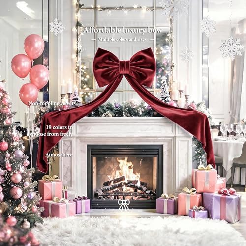 Big Burgundy Red Bows, Large Velvet Bow, 16×52 in Giant Hanging Wall Bow Room Decor, Christmas Bows for Coquette Girl Bedroom, Birthday, Bridal Shower Wedding, Christmas Tree Topper Bow, Front Door - Image 5