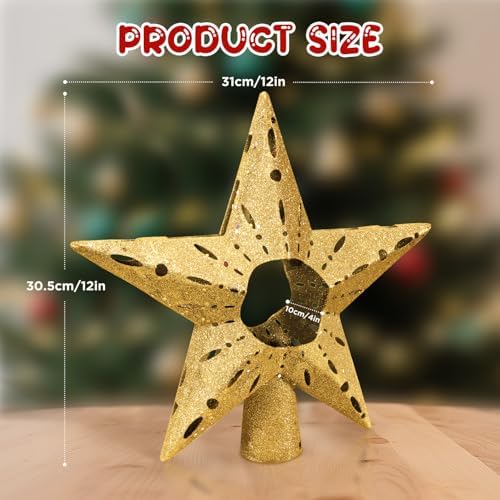 Gold Christmas Tree Topper Star, 12 Inch Glitter Tree Top Decoration, Sparkling Star Ornament for Christmas Tree, Durable ABS Plastic Holiday Decor Accessory, Xmas Tree Topper for Home and Party - Image 6