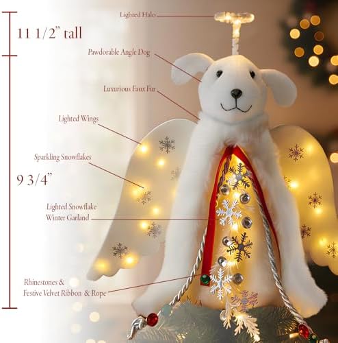 iHeartDogs Christmas Dog Angel Tree Topper with LED Halo - Image 5