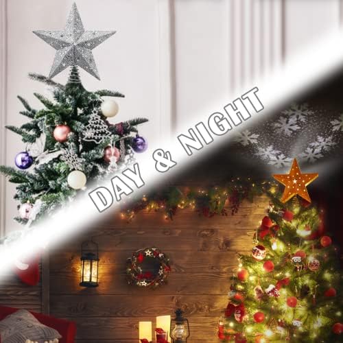 IPOW LED Snowflake Projector Star Christmas Tree Topper, 11.3 Inch Silver Glittered Star Treetop Lighted Rotating Snow Flake for Christmas New Year Holiday Decoration, Night Light Projector for Kids - Image 6