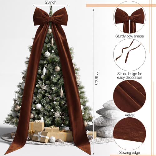 Knitgrip Extra Large Velvet Christmas Tree Topper Bow, Brown, 118 Inch - Image 2