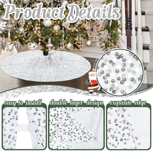 Silver White Sequin Tree Skirt 36 Inch Mini Tree Skirt Glitter Christmas Tree Skirt for 6ft Xmas Home Holiday Party Decoration - Image 6