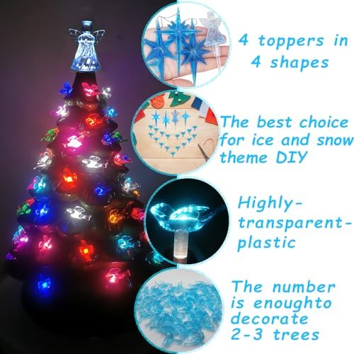 117Pcs Ceramic Christmas Tree AquaBlue Robin Bird Replacement Lights Bulbs and 1 Angel/3Stars Topper Ornament for Ceramic Tree D??cor - Medium Plastic Pegs. - Image 3
