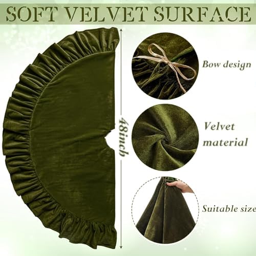 Velvet Christmas Tree Skirt, 48 Inches, Bow Style, Olive Green - Image 2