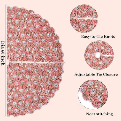 Ridhi Dark Salmon Hand Block Print Cotton Christmas Tree Skirt 70 Inch - Image 2