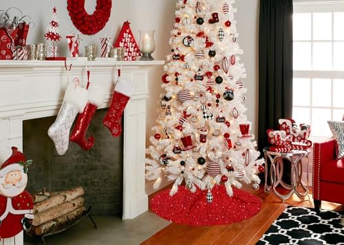 Red Tree Skirt Sequin 36 Inch Tree Skirt Sparkle Embroidered Velvet Christmas Tree Skirt Xmas Tree Ornament Christmas Tree Decor - Image 3