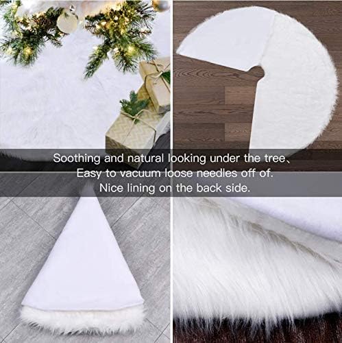 YEAHOME Christmas Tree Skirt, 48 Inch White Soft Faux Fur Tree Skirts Plush Christmas Decorations, White Ornaments Christmas Tree Skirts Xmas Decorations Indoor Holiday Party Decor - Image 5