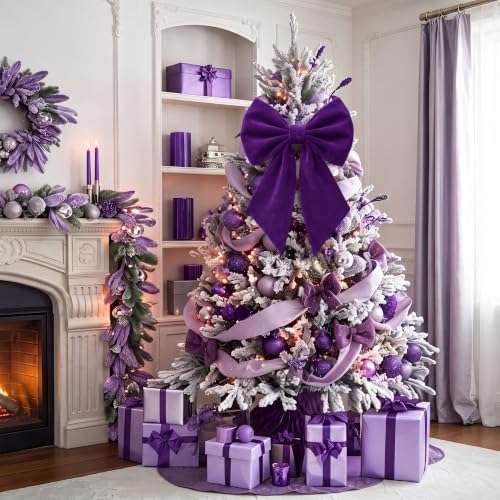 Janinka Purple Christmas Tree Topper Bow 22" Big,Velvet - Image 5